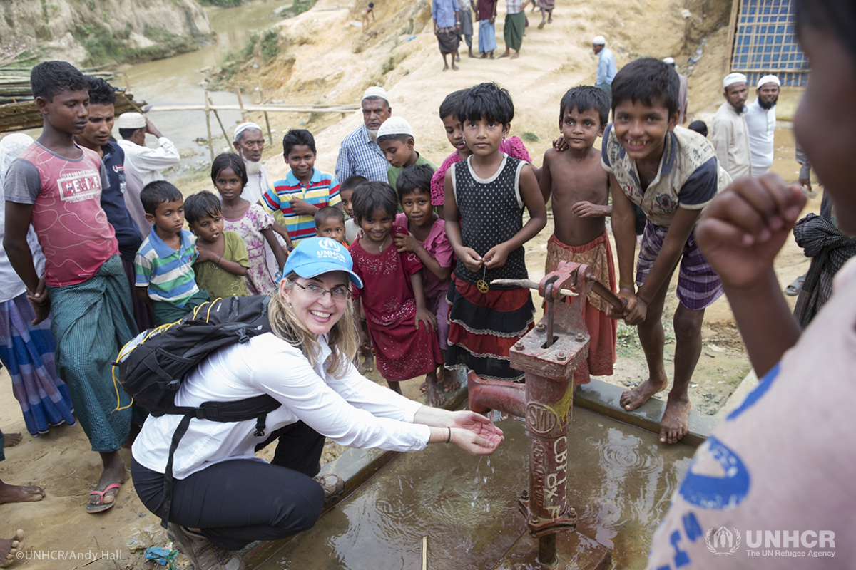 Anna Spindler, UNHCR Head of Supply Chain and Logistics, at a distribution of core relief items in Kutupalong camp.