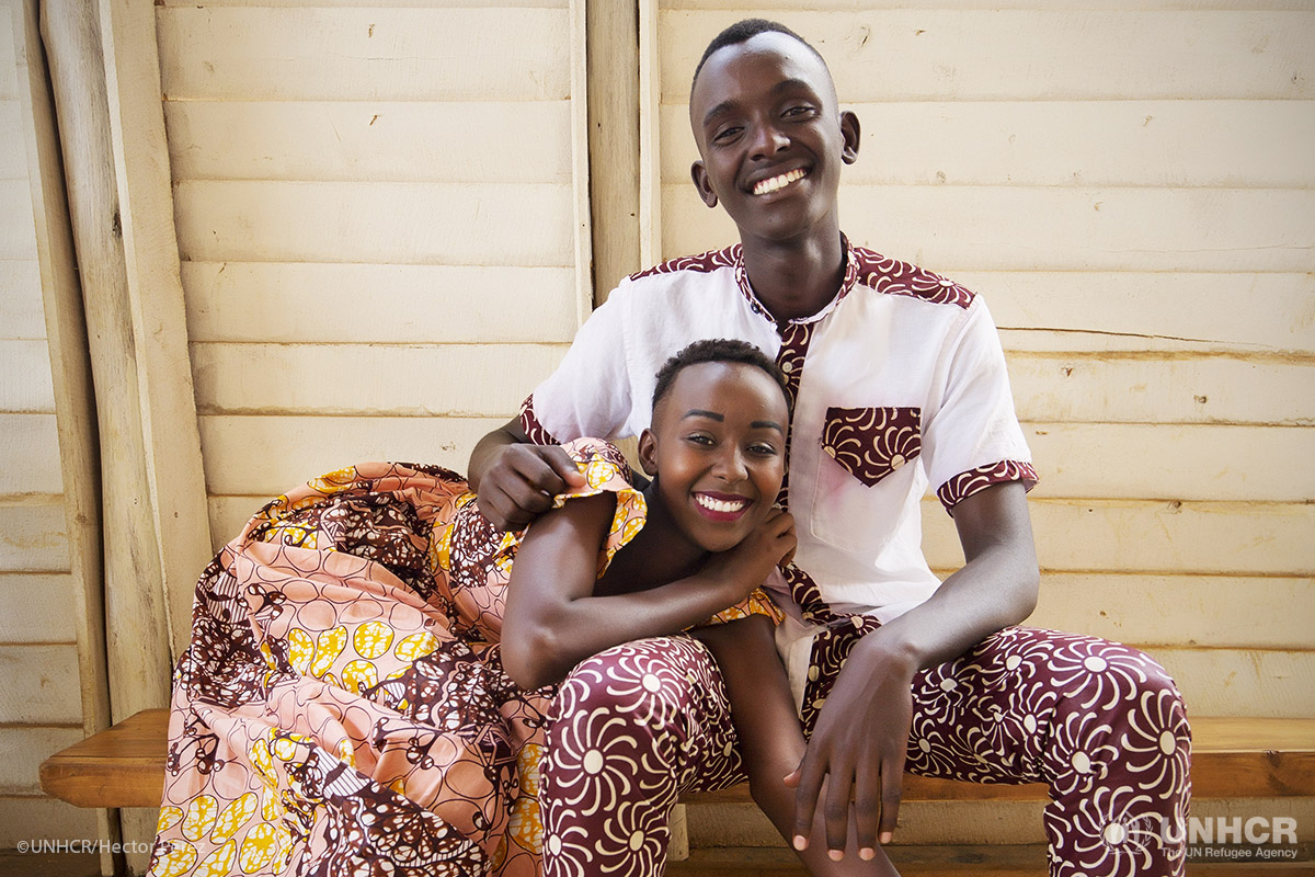 Guy and Giselle take a moment out of their impromptu fashion show. They are both part of a modelling agency which they have set up with others in Mahama Refugee Camp called Top Family Models Agency.