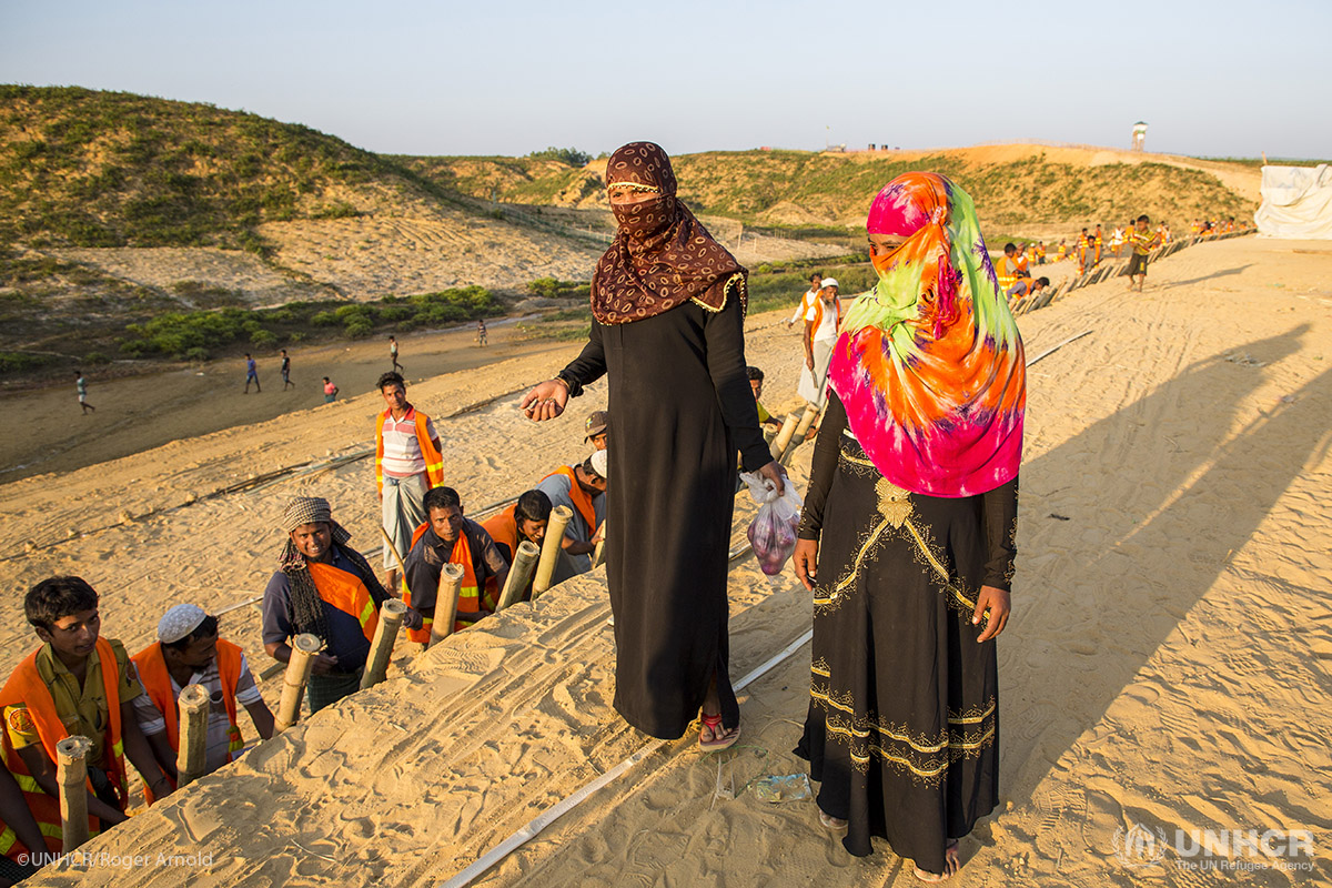 Tahara (left), 27, and Aysha Khatun, 25, are elected representatives in Camp 4 Extension, Kutupalong Refugee Camp. They work with community members to solve problems and raise issues affecting the camp.