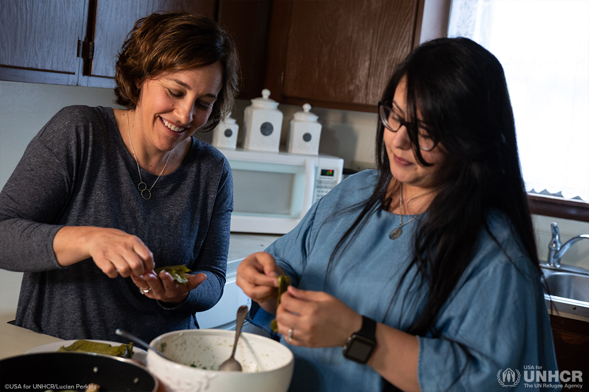 heather and muzhdah cooking together