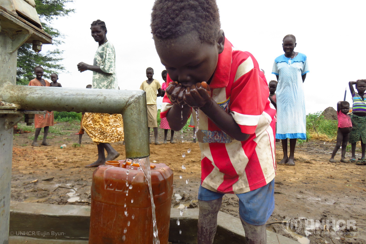 little boy drinking water, water filter