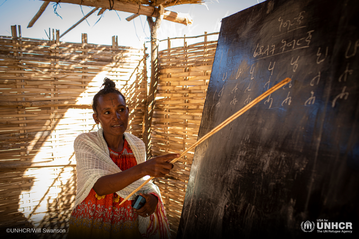 teacher in refugee camp