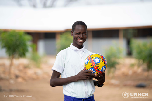 John Sabit Ali, an 18-year-old South Sudanese refugee, lives in the Kakuma refugee camp. His drawing was chosen as a winner in the Vodafone Foundation and UNHCR INS football design contest.