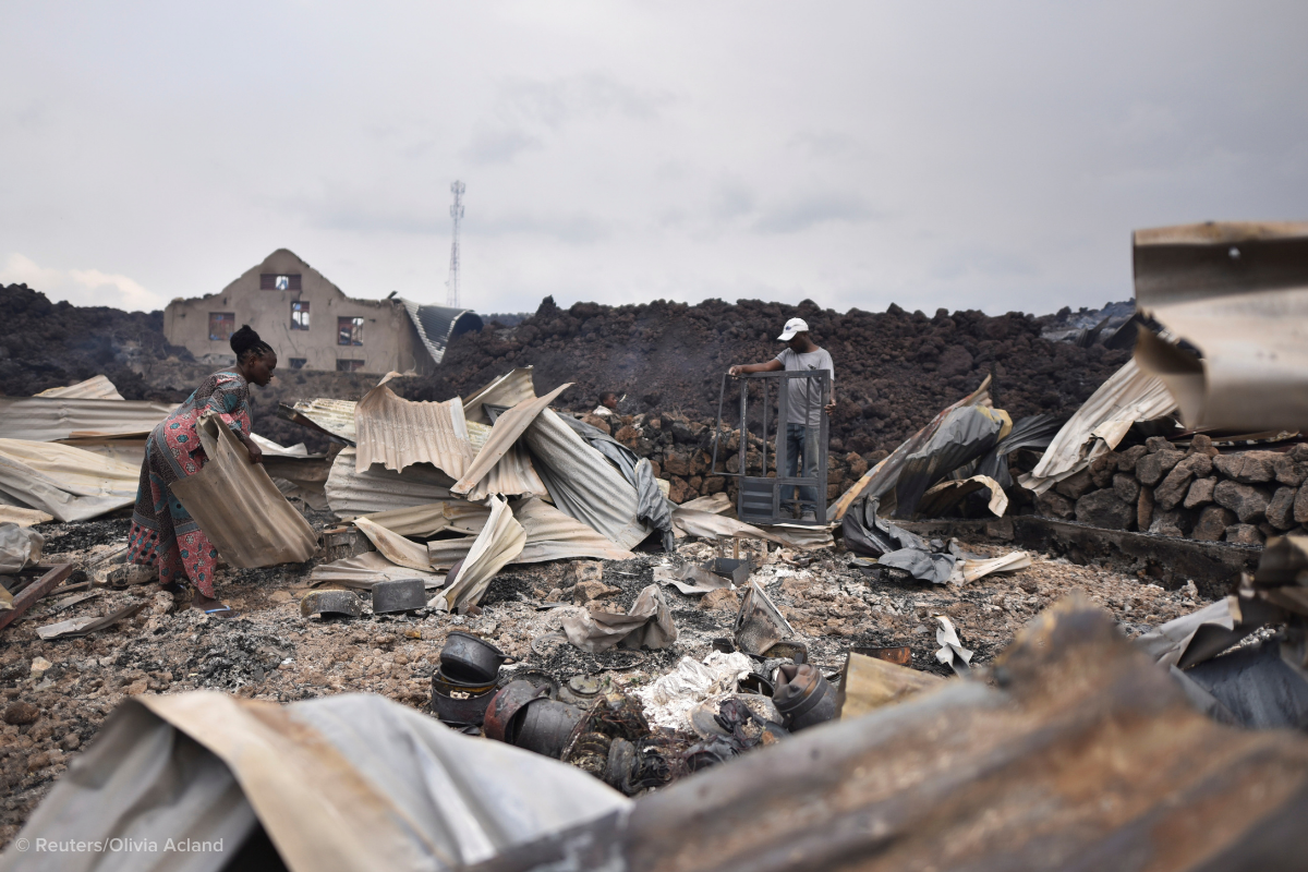 destruction after volcano eruption in DR Congo