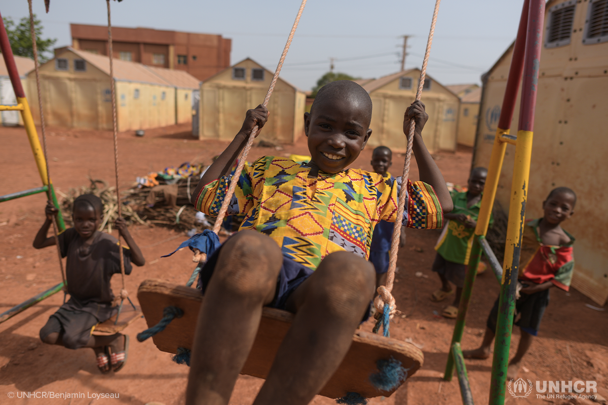 Children play at a family centre for internally displaced people in Ouahigouya, Burkina Faso