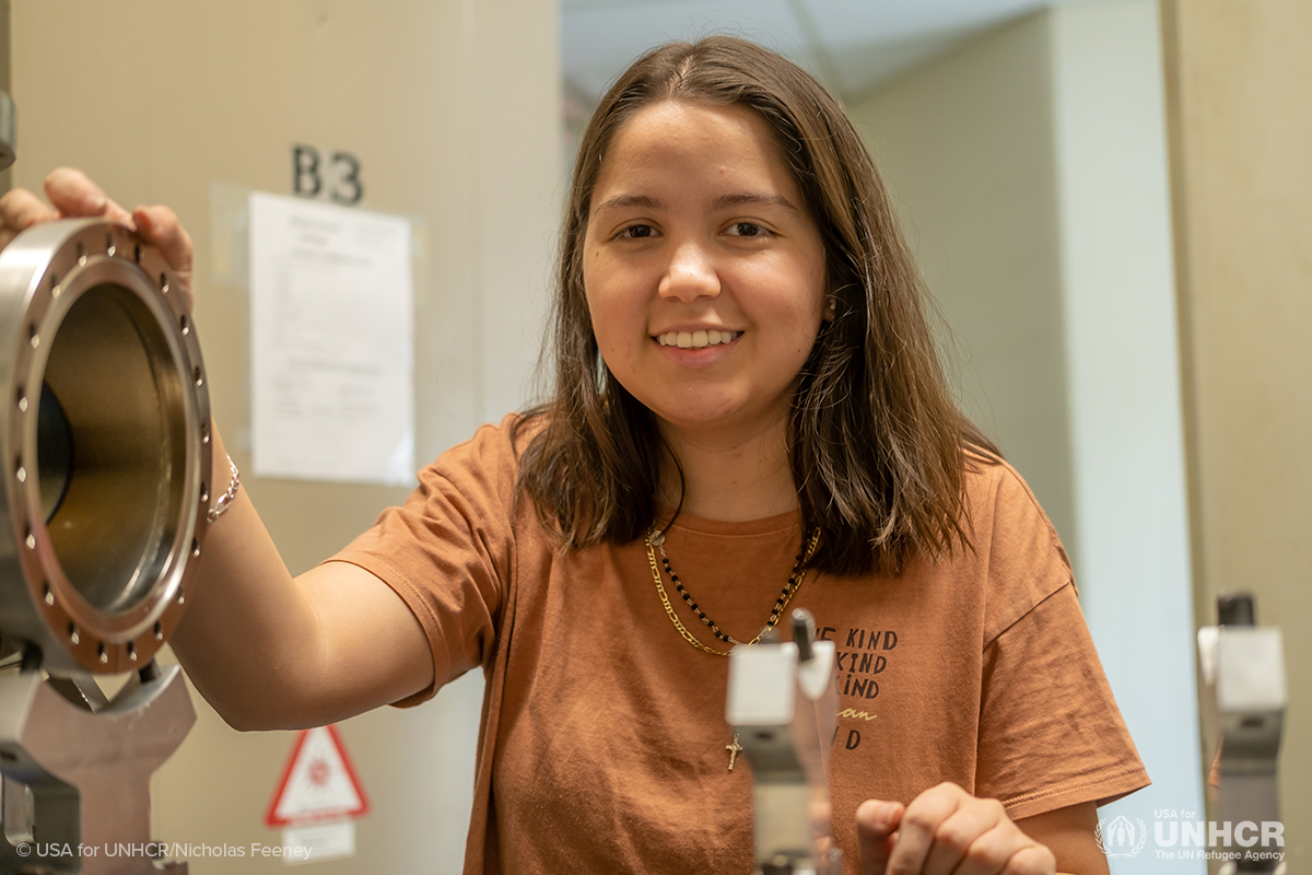 laura in her physics research lab