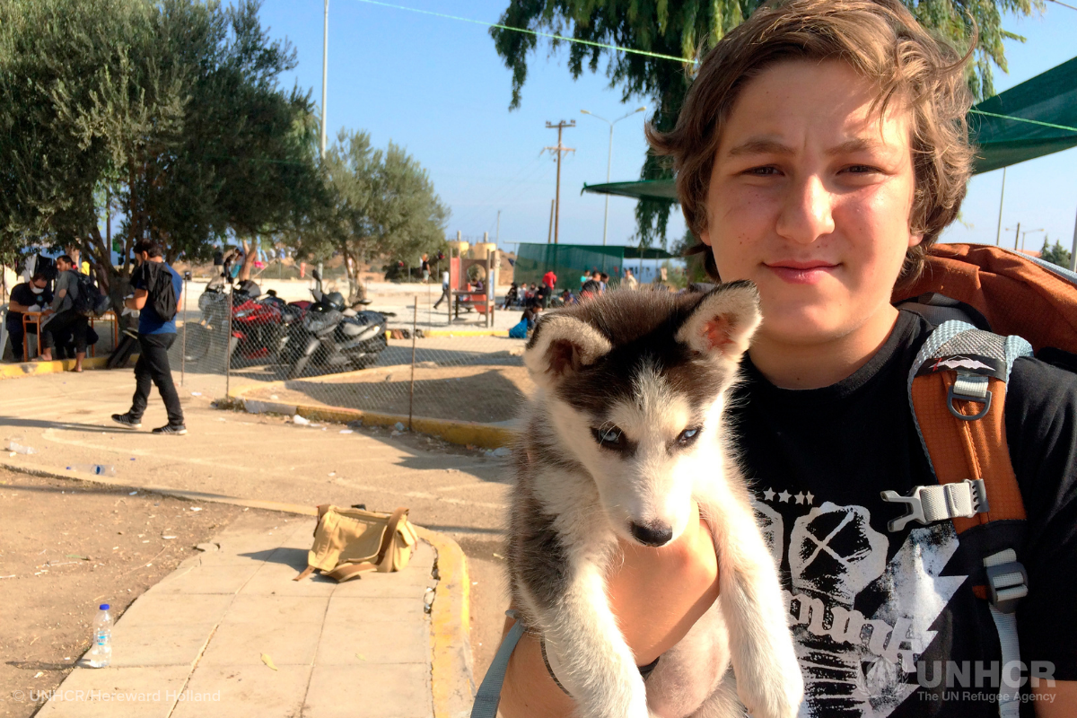 Syrian refugee Aslan and his dog Rose